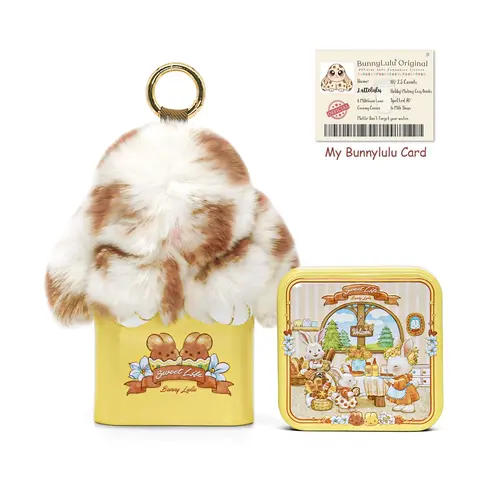 BunnyLulu Handmade Fluffy Bunny Keychain - Unisex 1-of-a-Kind Animal-Themed Mini Bag Charm, Cutecore Purse Accessory with Designer Tin, Squishy Companion, Birthday/Last Minute Christmas Gift for Women, Bag Charms