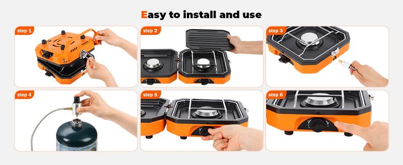 2 Burner Propane Camping Stove With Grill,Portable Foldable Camp Stove With 17000BTU, Two Piezo Ignition Adjustable Windproof Burners forCamping, Grilling, Tailgating, & More