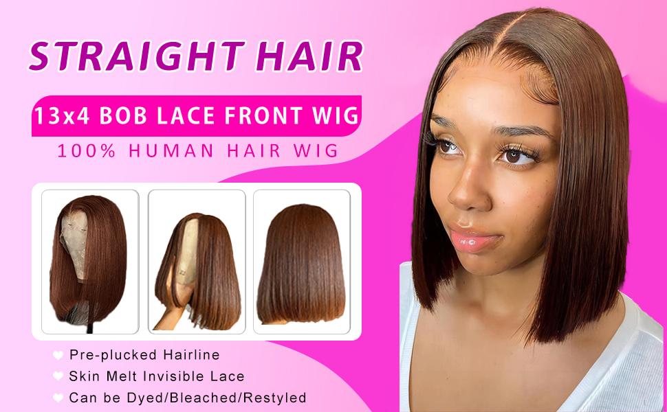 Budget Friendly Chocolate Brown Straight Bob Wig 13x4 Glueless Lace Front Human Hair Wigs Free Side Part Human Hair Wigs Pre Plucked