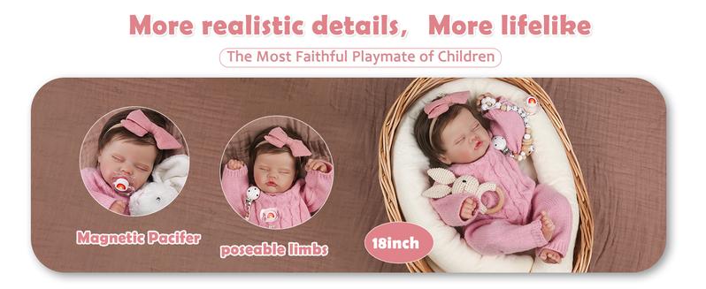 [WOOROY] Reborn Baby Doll New Released - Excellent Gift for Birthday Christmas Gift and New Year, 18 In Realistic Sleeping Newborn Girl Doll, Lifelike Doll with Weighted Soft Cloth Body, Handmade Gift Toy with Accessories Gift Toys for Kids 3+