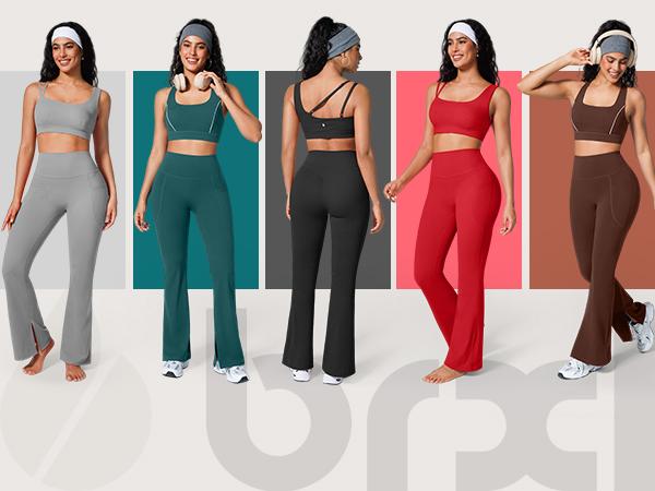 BRXL High-Waisted Flare Yoga Leggings Women's Sports Flare Pants Fitness Wear with Pockets Seamless Front Flare Yoga Pants Suitable for Gym Outdoor and Casual Exercises Elastic High-Waisted Design #OutdoorFun #HolidayWarmUp-1