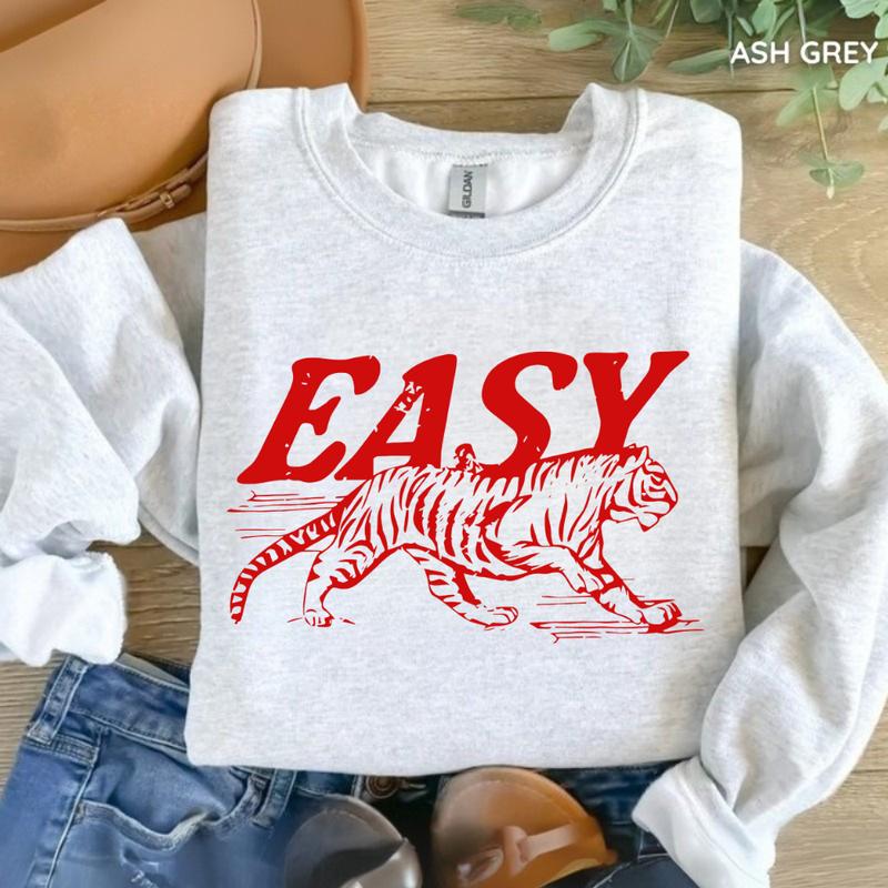 Vintage Easy Tiger Sweatshirt, Vintage Animal Graphic Tiger Tee, Unisex Boho Aesthetic Sweater, Soft Retro Style Top  Pullover-  Cotton Black Matching