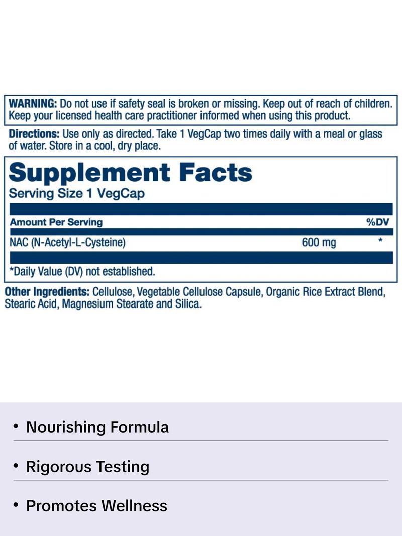 NAC N-Acetyl-L-Cysteine Supplement, 600 mg | 60 Count