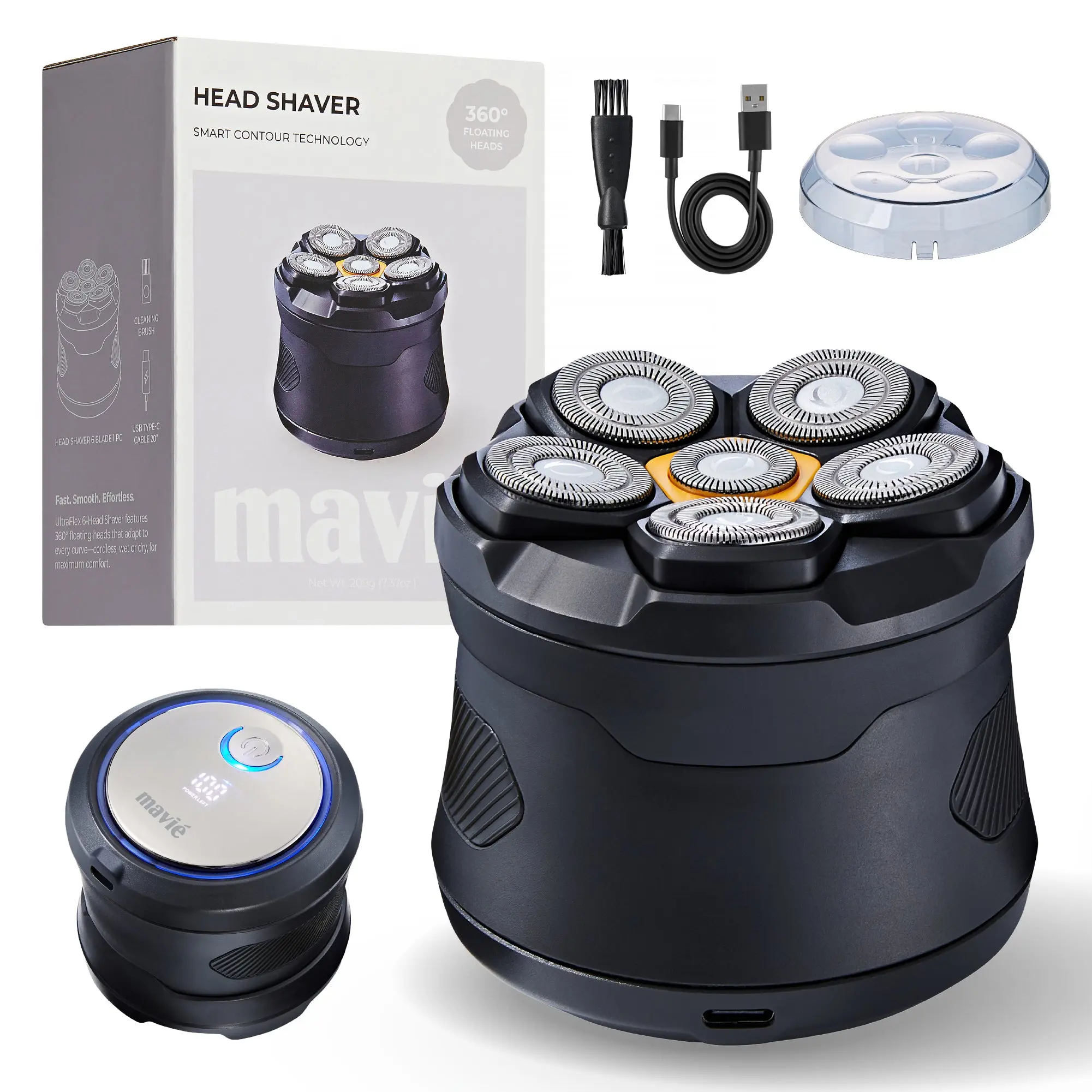 mavié 6-Blade Electric Head & Body Shaver for Men – Waterproof Wet/Dry Razor