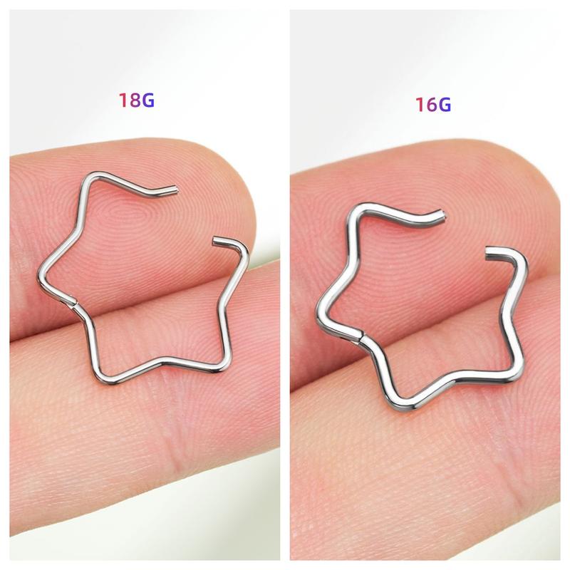 Oufer Titanium Star Hinged Segment Nose Septum Nostril Piercing Hoop Ring 16G/18G 8mm 10mm 12mm High-Quality G23 Titanium Daily Wear Unisex Jewelry Oufer Titanium Star Hinged Segment Nose Septum Nostril Piercing Hoop Ring 16G/18G 8mm 10mm 12mm High-Quality G23 Titanium Daily Wear Unisex Jewelry