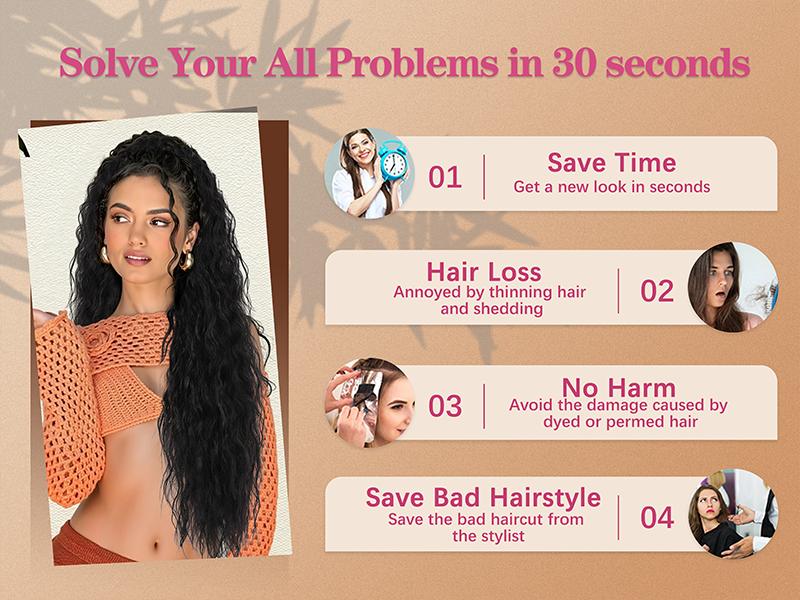 ORSUNCER Hair Extension Claw Ponytail Long Wavy Ponytail Extension Black Brown 30 Inch Curly Clip Ponytail in Hair Extensions For Women Fluffy Natural Looking Synthetic Hairpiece for Daily Use Easy To Go