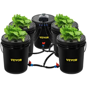 VEVOR DWC Hydroponic System,  5 Gallon 5 Buckets, Deep Water Culture Growing Bucket, Hydroponics Grow Kit with Pump, Air Stone and Connected Reservoir, for Indoor/Outdoor Leafy Vegetables