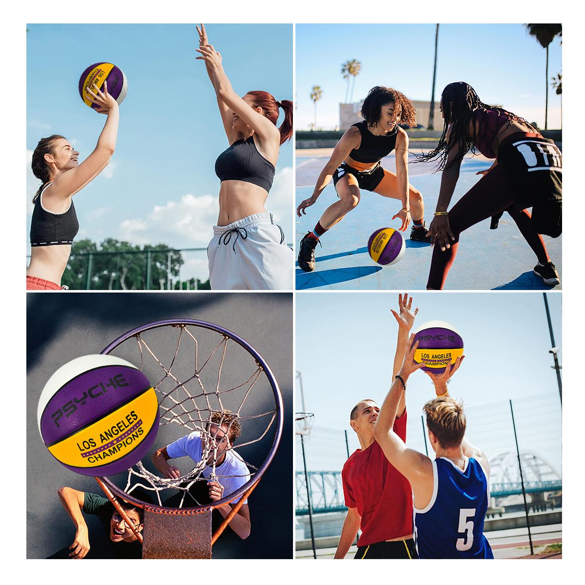 PSYCHE Rubber Basketball 22.5" Outdoor Beginner Mini Basketball Christmas Gift with Butyl Liner Non-Slip Rubber Fabric and Free Gift