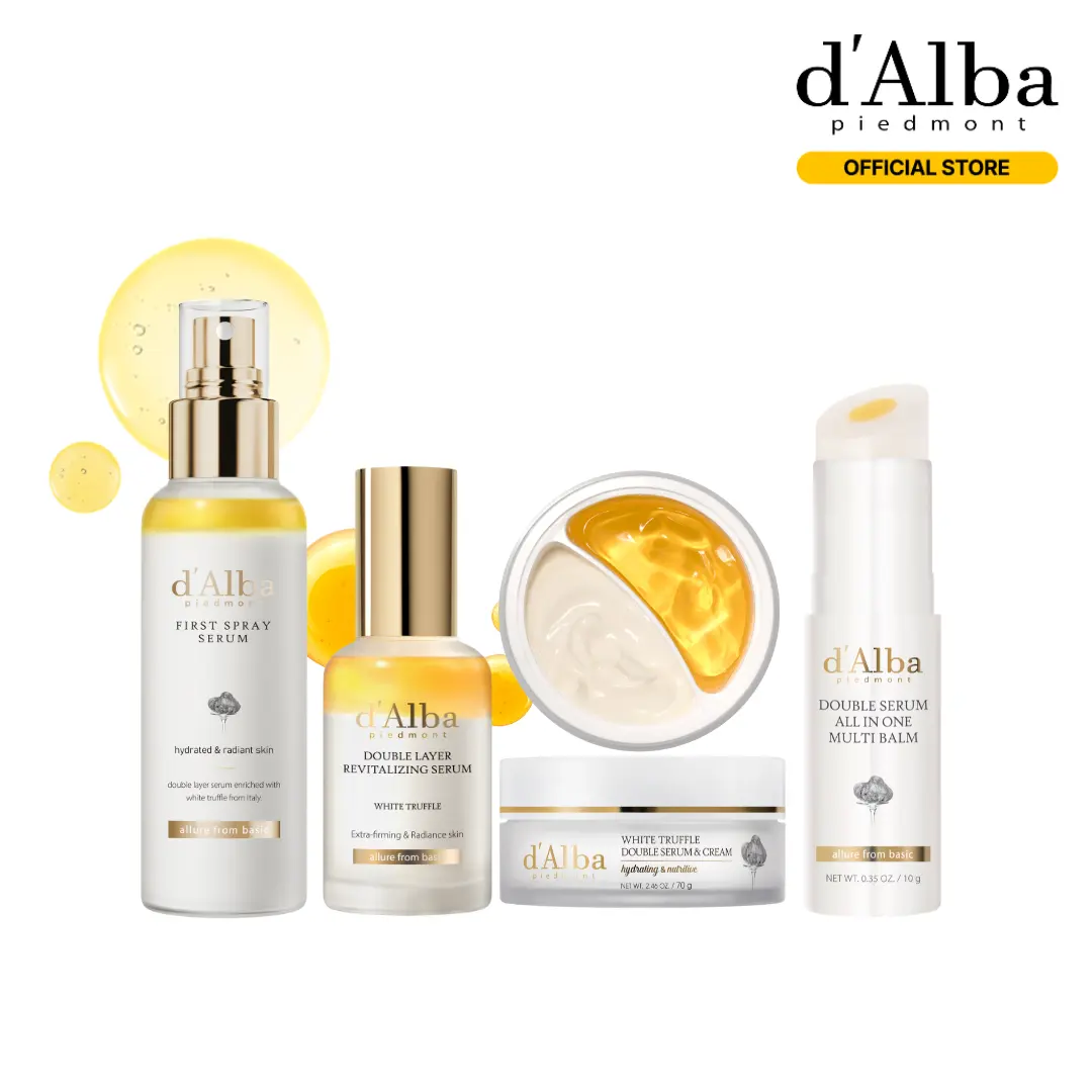 [OFFICIAL d'Alba] White Truffle Glow & Lift Routine Set l Hydrating & Long-Lasting Glow l Simplify Your Skincare with All-In-One Routine l Spray Serum  + Double Serum  + Double Cream + Multi Balm