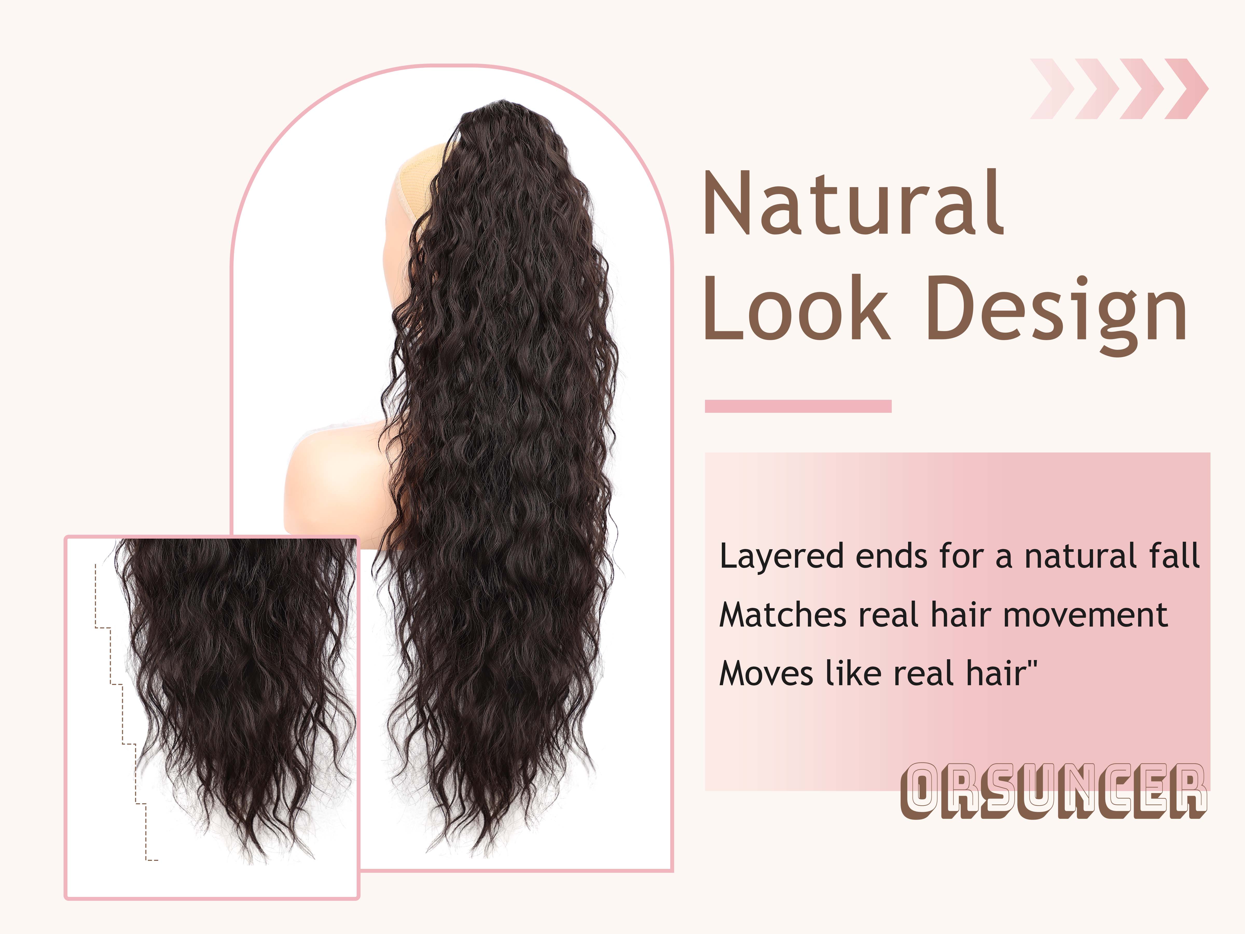 ORSUNCER Hair Extension Claw Ponytail Long Wavy Ponytail Extension Black Brown 30 Inch Curly Clip Ponytail in Hair Extensions For Women Fluffy Natural Looking Synthetic Hairpiece for Daily Use Easy To Go