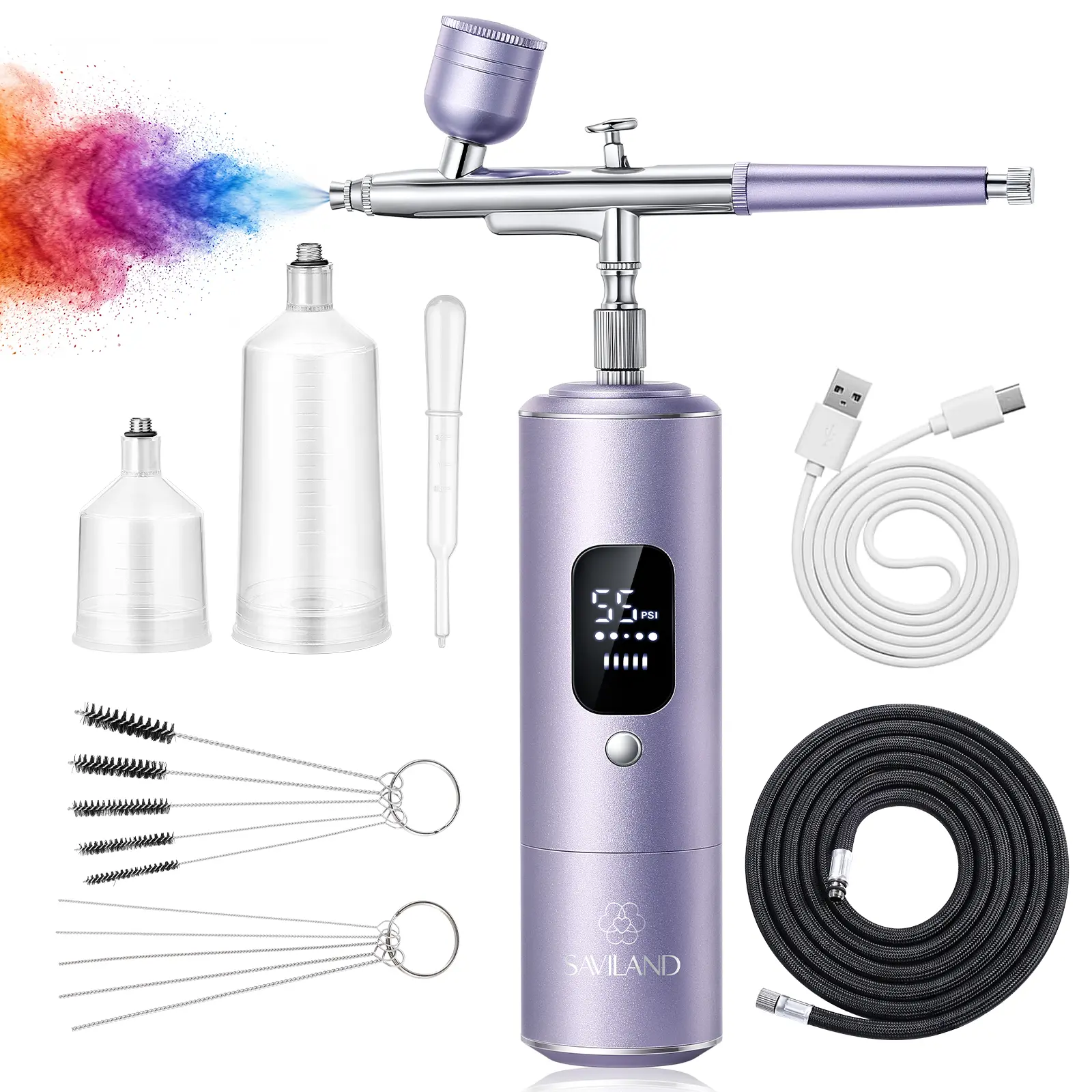 SAVILAND Professional Airbrush Nail Kit: 55 PSI Dual-Action Airbrush System with 6500mAh Rechargeable Battery, Clog-Resistant Airbrush Machine for Ombre, French Tips, Aura Nails, Makeup & Graffiti Art