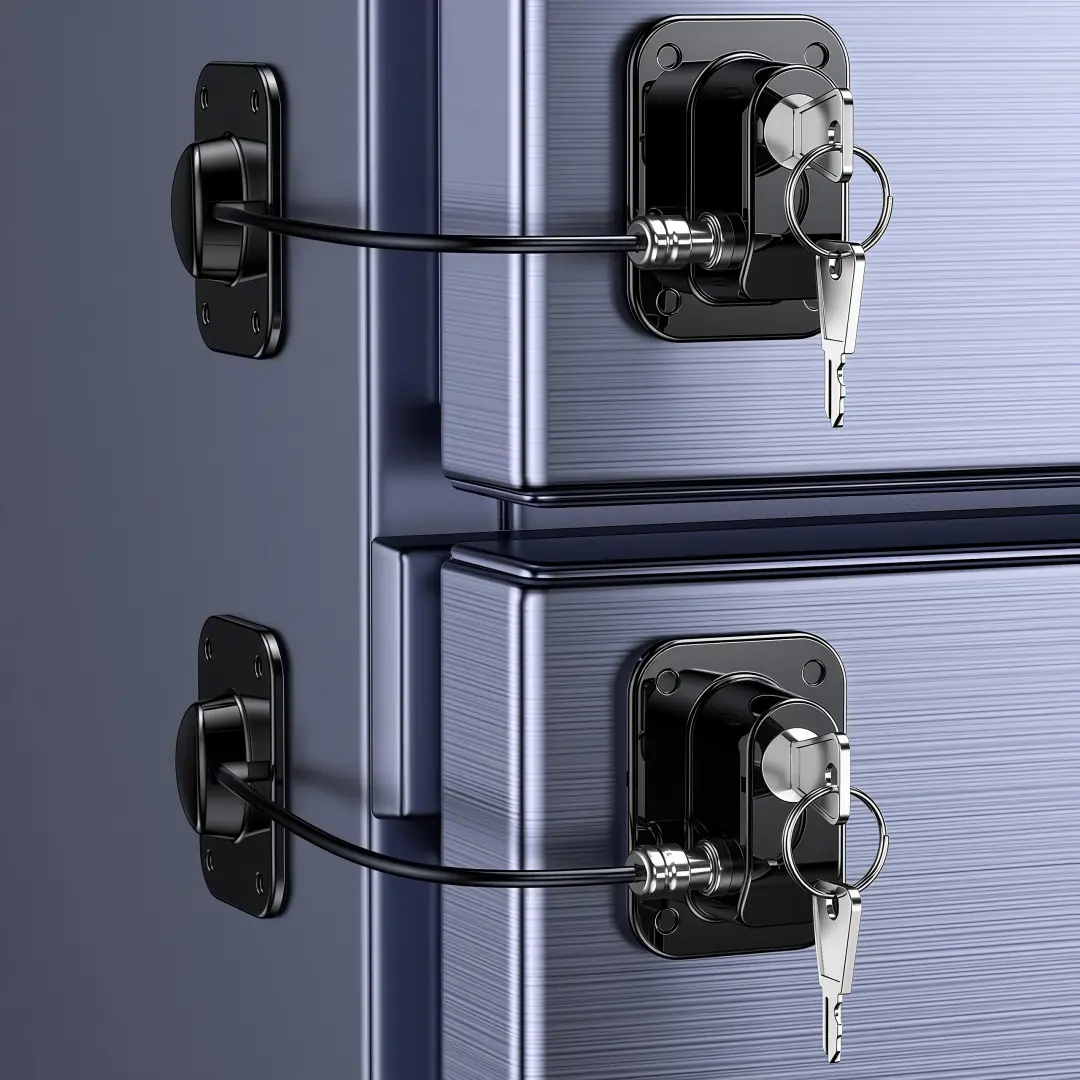 LMMAKE Refrigerator Lock 1 Pack Fridge Lock with Silicone Wire Protection ABS Plastic Chain-Linked Design Easy Install Keyed Cabinet Locks Black Flexible Installation Options