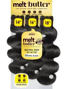 Janet Collection melt butter 12A 100% Natural Virgin Remy Human Hair NATURAL BODY 3PCS Value Pack