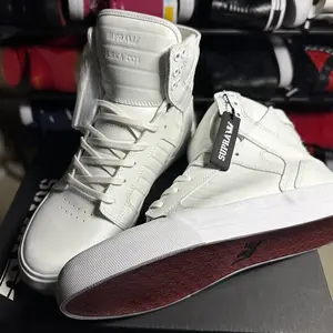 Supra Skytop HF Red White Ruched Leather High Top Sneakers Unisex Shoes
