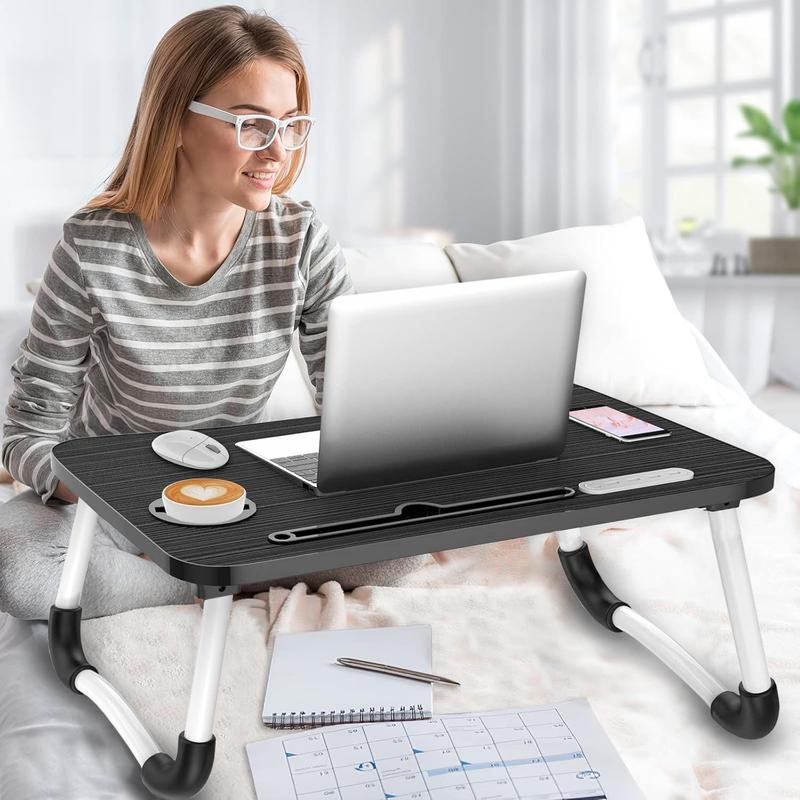 Large Foldable Lap Desk with USB Fan & LED Light – Portable Bed Table for Adults, Work from Home, Sofa, Outdoor Use – Ergonomic Design with Tablet Slot – Ideal Study & Laptop Desk Modern
