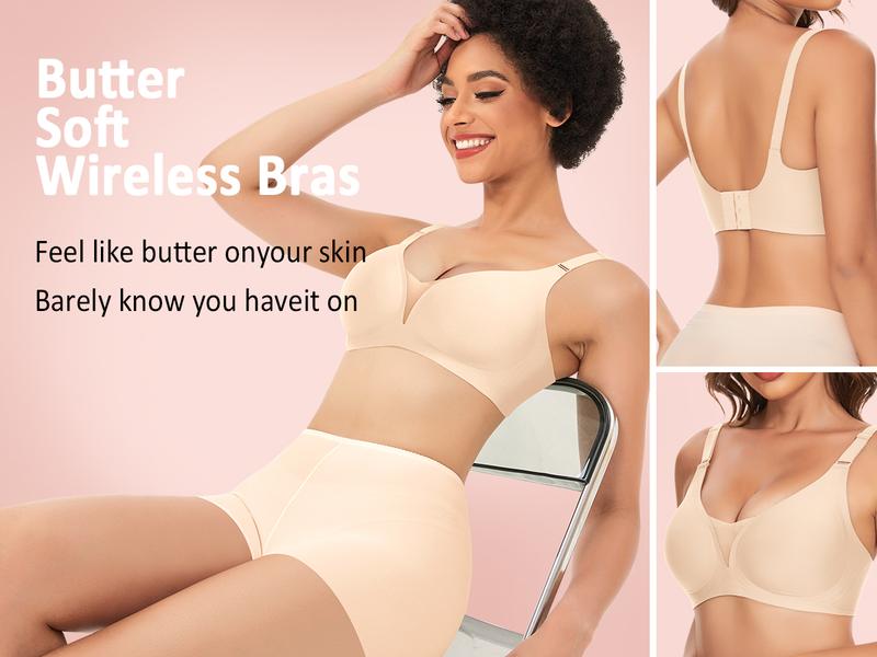 Werena Wireless Seamless Bras for Women V Neck Comfortable Bra Tshirt Bralettes with Support Womenswear Bridal