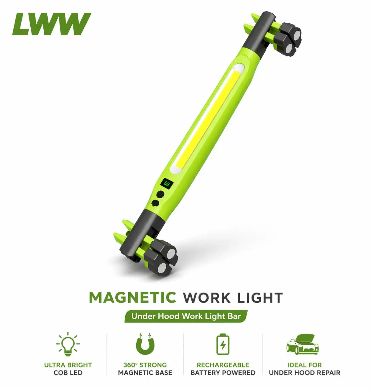 LWW 2026 Magnetic Under Hood LED Work Light, 360° Foldable Compact Durable Rechargeable LED Bar, USB-Powered Car Repair Garage Accessory for Cars, Mechanics’ Work Accessories