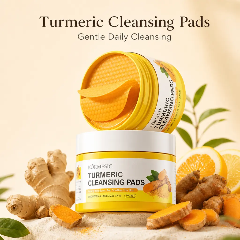 KORMESIC 3 PCS Daily Facial Turmeric Exfoliating Cleansing Pads Cleanser (50/150 Count) - Gentle Salicylic Acid Formula for Dull, Rough Skin, Brightening Pore-Minimizer with Centella, Olive Oil, Kojic Acid