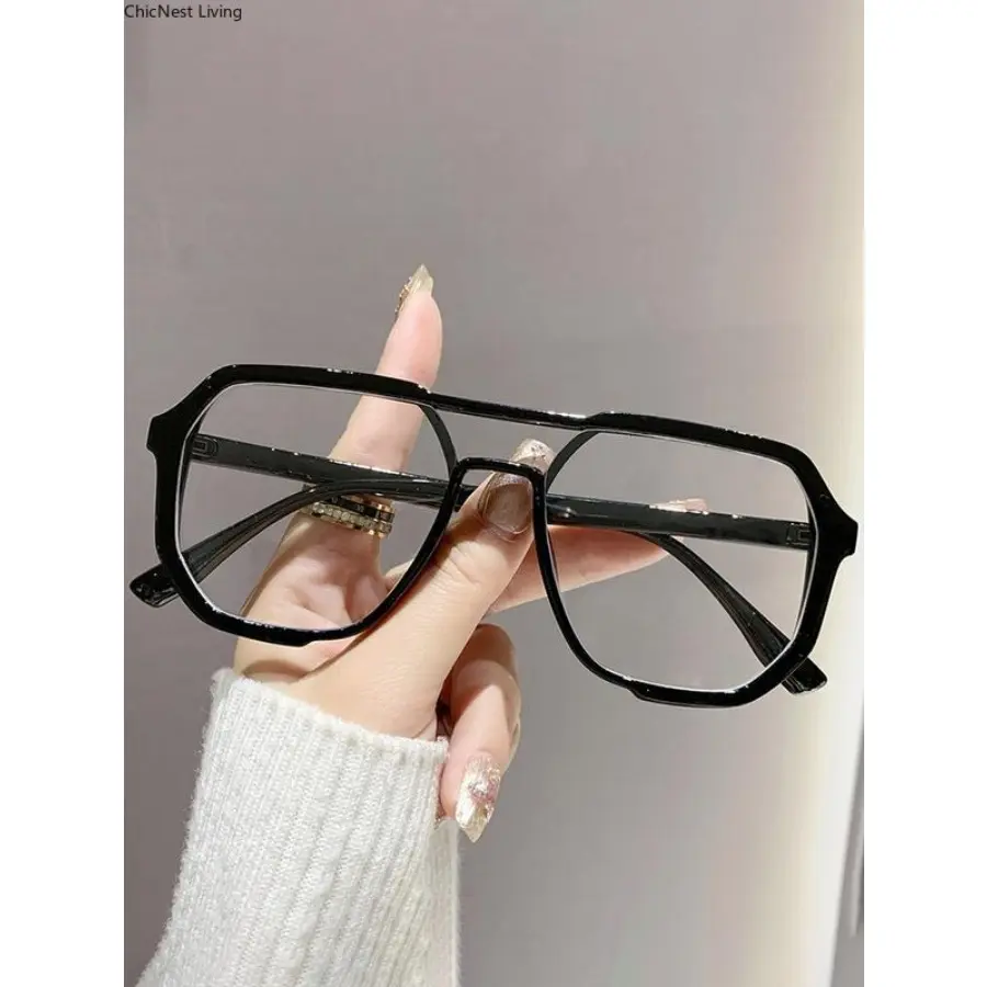 Vintage Style Blue Light Glasses - Retro Vibe Dual-Beam Large Rectangular Plastic Non-Prescription Frames, Anti-Blue Light Flat Lenses, Casual All-Season Fashion Eyewear, Blue Lights Glasses, Plastic Non-Prescription Glasses