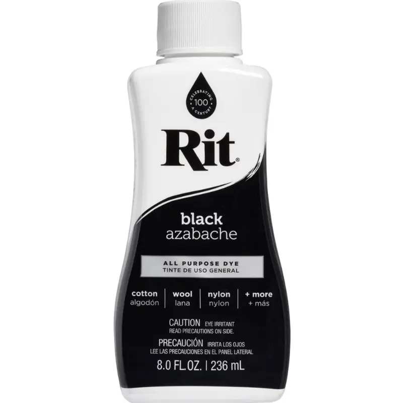Rit Black 8 oz Liquid All-Purpose Dye - Tie-Dye Ready, Customize Fabric, Updating Projects, Compatible with Many Fabrics & Multiple Fibers, Washing Machine Safe, Even Coloring, Wool/Silk Friendly, Ideal for Home Crafts