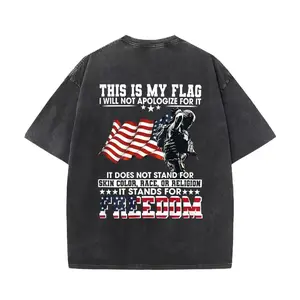Vintage Patriotic American Flag & Soldier Print washed T-Shirt - 100% Cotton Unisex Casual Tee with Bold "Stand for Freedom" Slogan, Regular Fit Short Sleeve Shirt for Men & Women - Ideal Gift for Dad, Mom, Friends, American Flag Clothes
