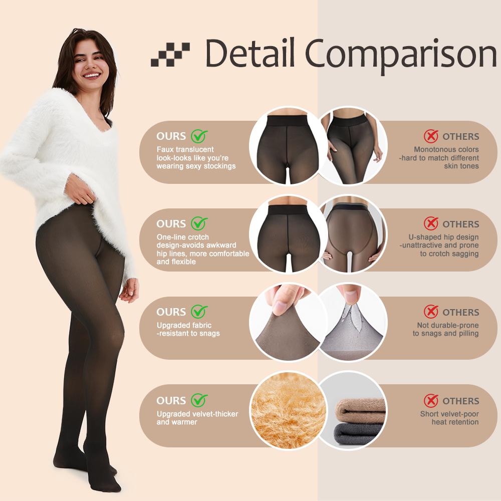 Tivira Fake Translucent Fleece Lined Tights - Original Sheer Nude Skin Effect Winter Thermal Leggings, High Waisted Slimming Tummy Control Pantyhose, 5 Available Colors, Size M L XL 2XL, Indestructible Quality $100 Guarantee, One Seam Design, Warm Tights