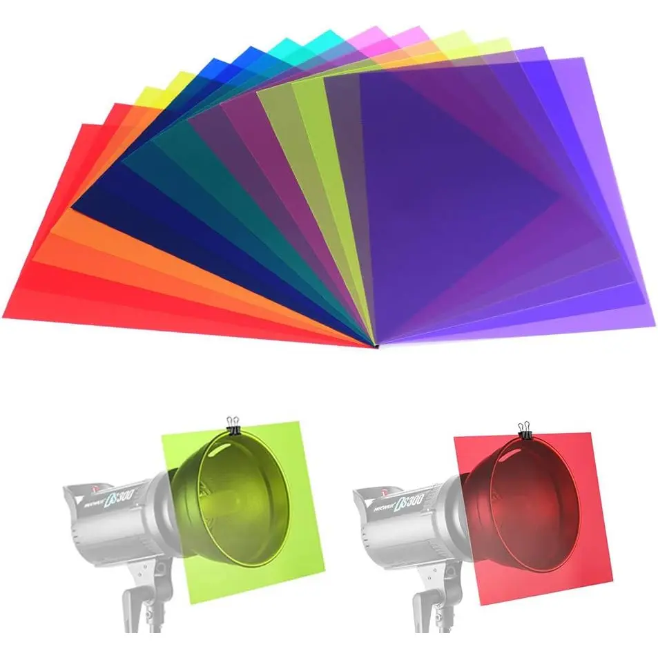 14 Pack Color Correction Light Gel Filter Sheet Colored Overlays Transparency Film Plastic Sheets for Halloween Led Light, or Outdoor Landscape, 11.7 by 8.3 Inches, 7 Colors