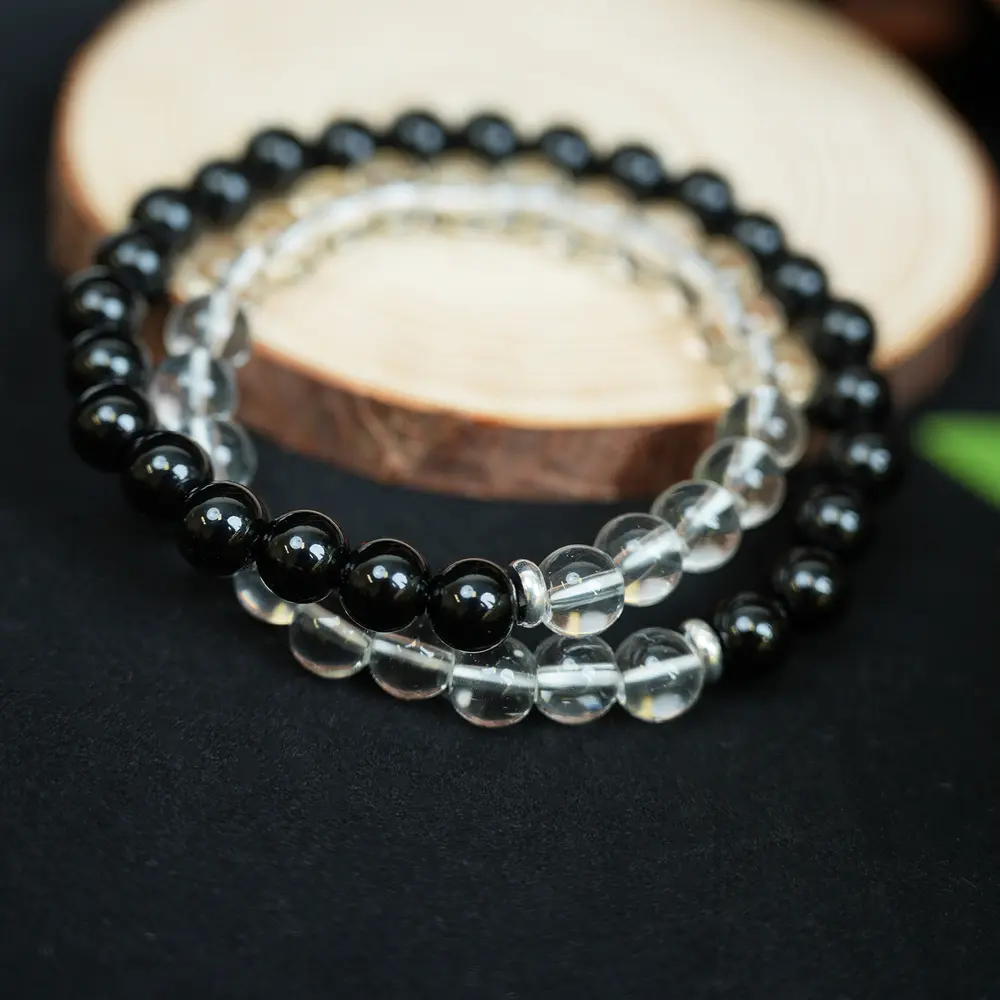 LUMAWU Unisex Double Wrap Magnet Bracelet - Obsidian Quartz Beads, Retro Style, Ultimate Shield, Good Luck, Daily Wear Costume Jewelry Accessory