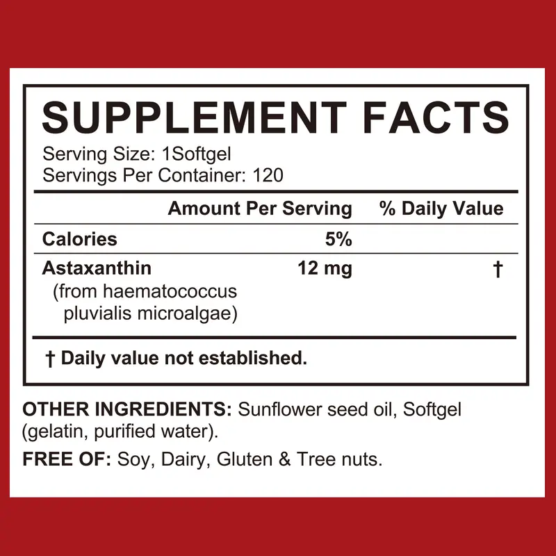 thumbnail image 2 of Micro Ingredients Astaxanthin 12mg Softgels – 120 Count – Supports Eye & Joint Health 2 of 2