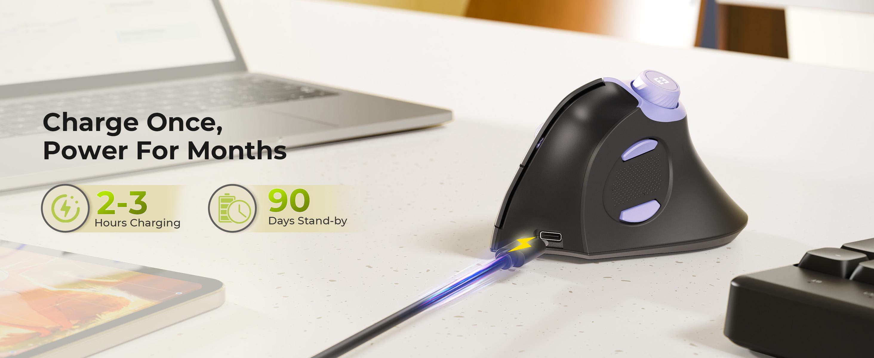 Seenda Ergonomic Mouse Rechargeable, USB+Dual Bluetooth, MOU-302 Vertical Wireless Mouse with Volume Knob, Quiet Clicks, Multi-Device Cordless Mice Compatible for Windows, PC Accessories , Laptop, Mac OS for Work