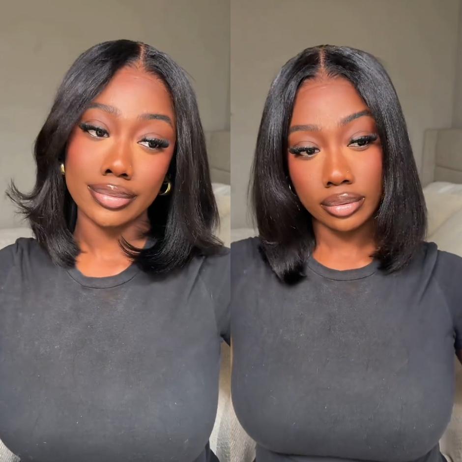 【NEW】FORGIRL FOREVER Layered Cut Yaki Straight Wear Go Glueless Wig 9x6 T Part Pre-Cut Lace Bob Wig With Drawstring