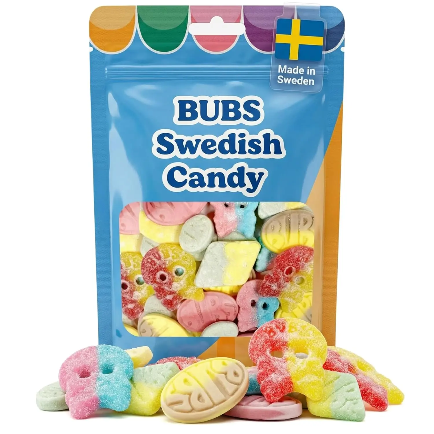 Bubs Swedish Godis Candy Mix - 0.5 LB Snack with Big Ovals, Skulls & More Sweet-Sour Chewy Gummies From Sweden