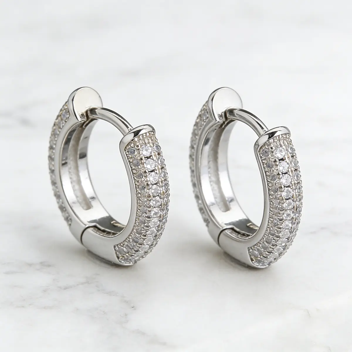 Iced Out Hoop Earrings, Silver Plated Huggie Hoops with 5A+ Cubic Zirconia, Hypoallergenic Jewelry for Men and Women, Hoop Earrings Jewelry