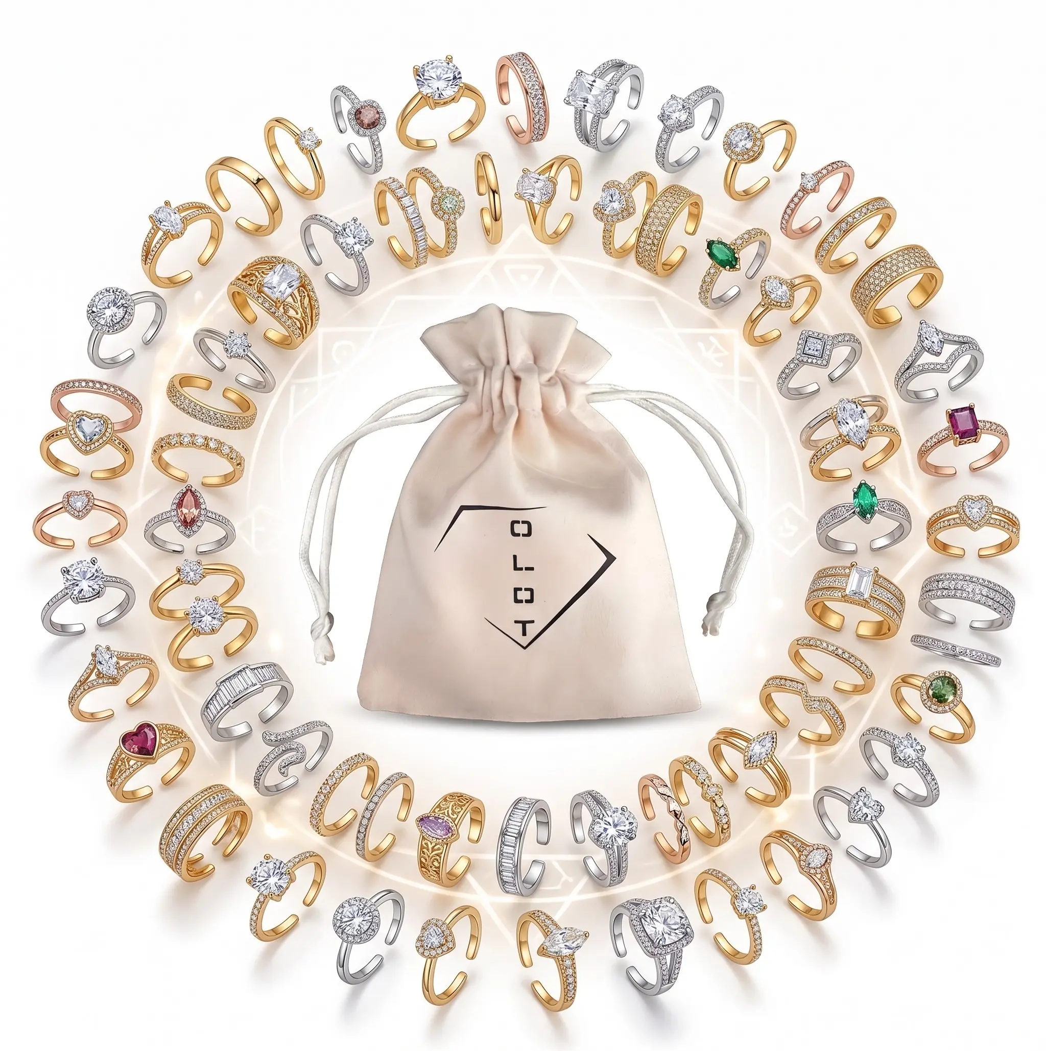 OLDT Friendship Matching Ring Set - Assorted Adjustable CZ Fashion Rings, Trendy Costume Jewelry Pack for Women & Besties