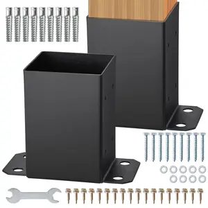 VEVOR 4x4 Post Base 2 Pcs,  , Inner Size 3.6"x3.6" Post Base Brackets, Heavy Duty Powder-Coated Post Anchor Matte Black Wood Post Brackets for Pavilion Deck Railing Support Deck Base Plate