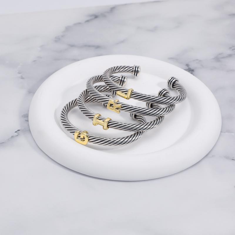 MYTYS 26 Initial Letter Cuff Bracelet Twisted Braided Opening Size Classic Cable Two-tone Design Women's Fashion Trendy Jewellery Accessories