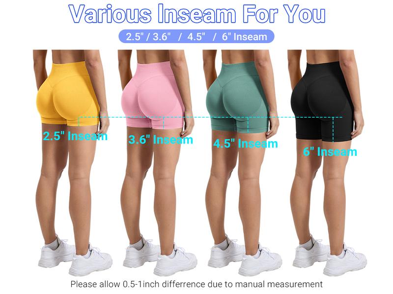 YEOREO SoftHue Women's Workout Gym Impact Shorts - Pink 3.6"/4.5" Seamless Hidden Scrunch Butt Lifting Athletic Bottoms Squat-Proof Mid-Rise Waistband