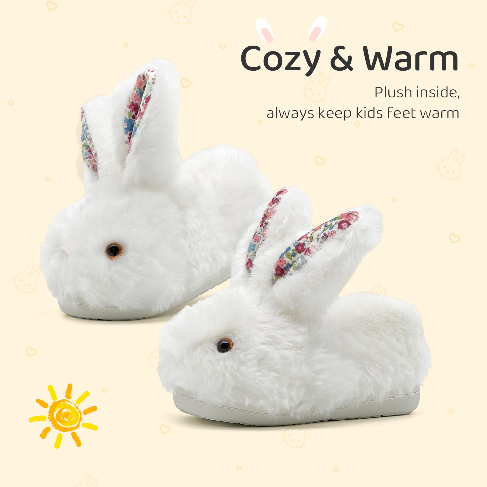rosyclo Toddler & Kids Bunny Plush Slippers Adorable Fuzzy Design with Warm Lining Non-Slip Rubber Sole Cozy Indoor Winter Rabbit House Shoes for Girls & Boys Children