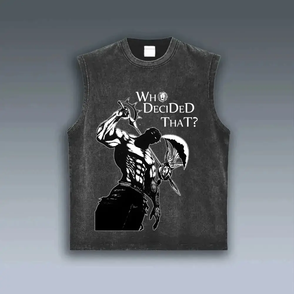 Seven Deadly Sins Escanor Vintage Washed Tank Top Nanatsu No Taizai Anime Muscle Tee Y2K Streetwear Gym Pump Cover Acid Wash Graphic Sleeveless Shirt Retro Manga Merch Tiktok Finds Trendy Japanese Aesthetic Workout Fit Mens Dark Clothing