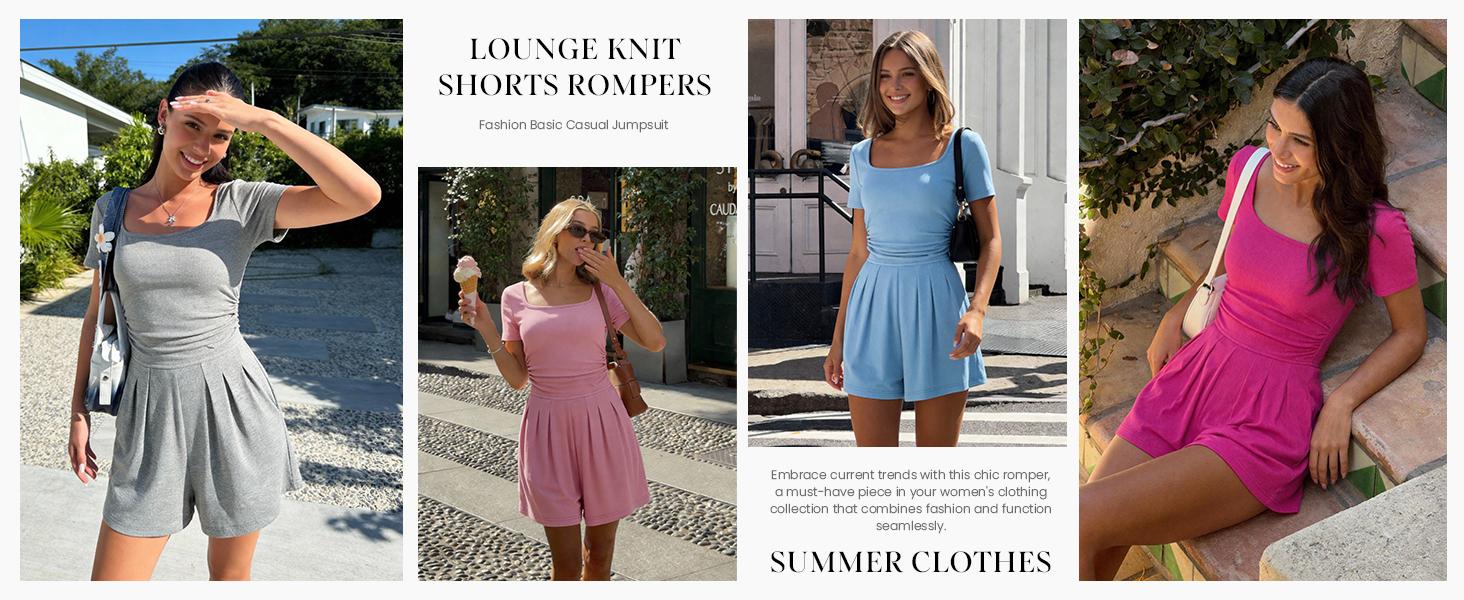 PrettyGarden Summer Rompers For Women Short Sleeve Shirt Knit Shorts One Piece Jumpsuit Casual Beach Vacation Clothes