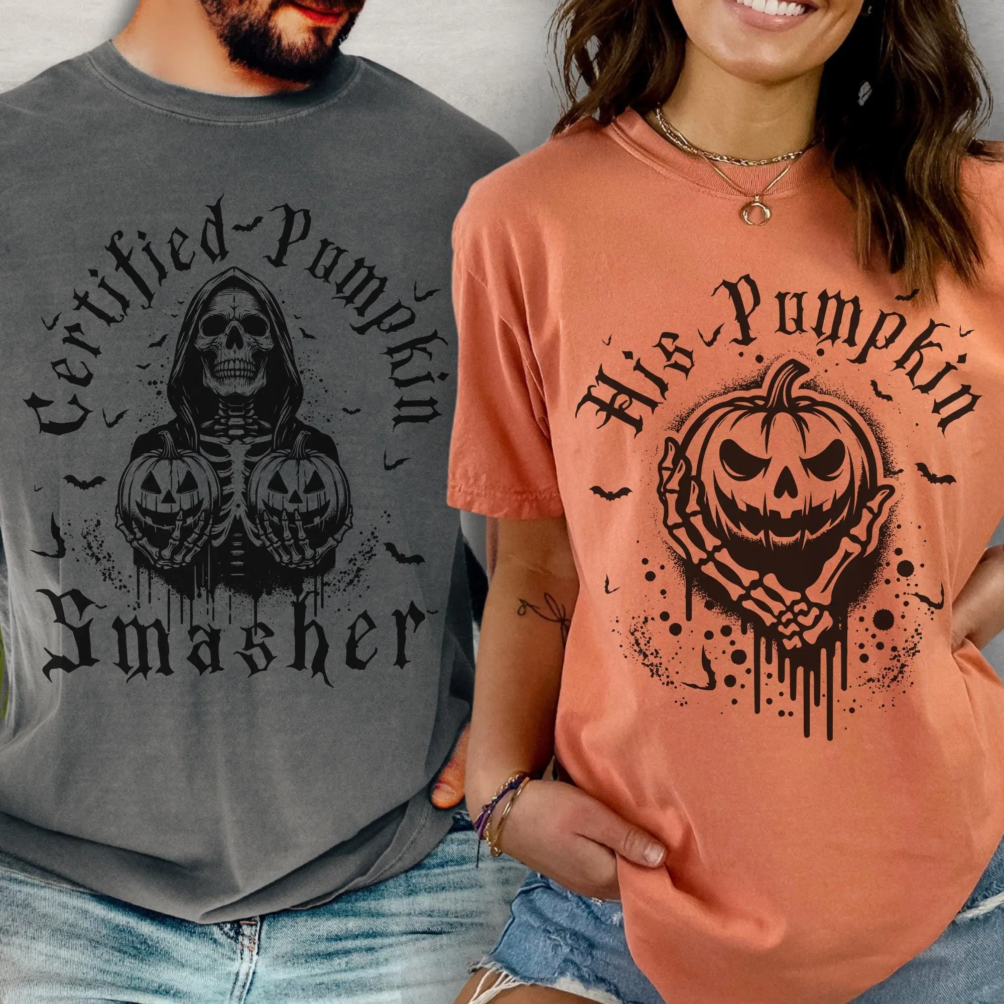 Comfort Colors Halloween Couple Shirts, Spooky Season Matching Tees, Cute His and Hers T-Shirts, Matching Halloween Outfit, Couples Gift - AL
