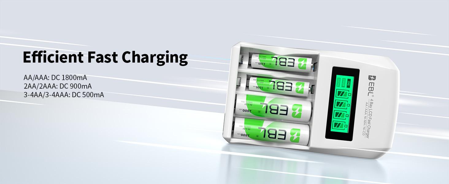 EBL Rechargeable AA AAA Batteries &  Individual Battery Charger Kit