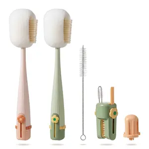 5-in-1 Multi Function Cup Brush - All-in-One Silicone Cleaning Kit for Baby Bottles, Thermoses & Straws - Long Handle No Dead Angle Cleaner with Hanging Storage | Replace 5 Brushes!​