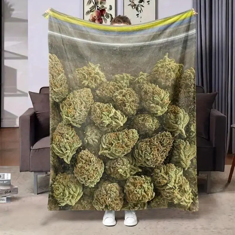 Warm Flannel Blanket,Dank Weed Bud Theme Blanket Soft Funny Throw Blanket Cozy Lightweight Plush Portable Cover Blanket For Sofa,Warm Gift For Birthday,Christmas,Multiple Blanket