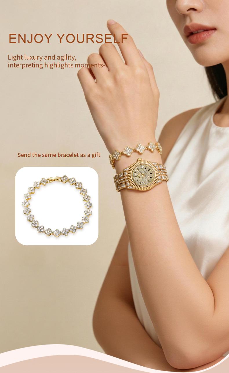 Ladies' Watch Luxury Full Diamond Bangle Watch – 30M Waterproof, Versatile & Practical, Timeless Classic Design, Comes with Matching Bracelet | Perfect Christmas Gift Option