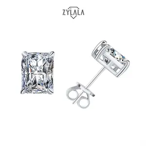 [334] 1/2CT Synthetic Moissanite Stud Earring Radiant Cut Sterling 925 Silver Jewelry Stud Earrings Elegant Luxury Style Delicate Gift