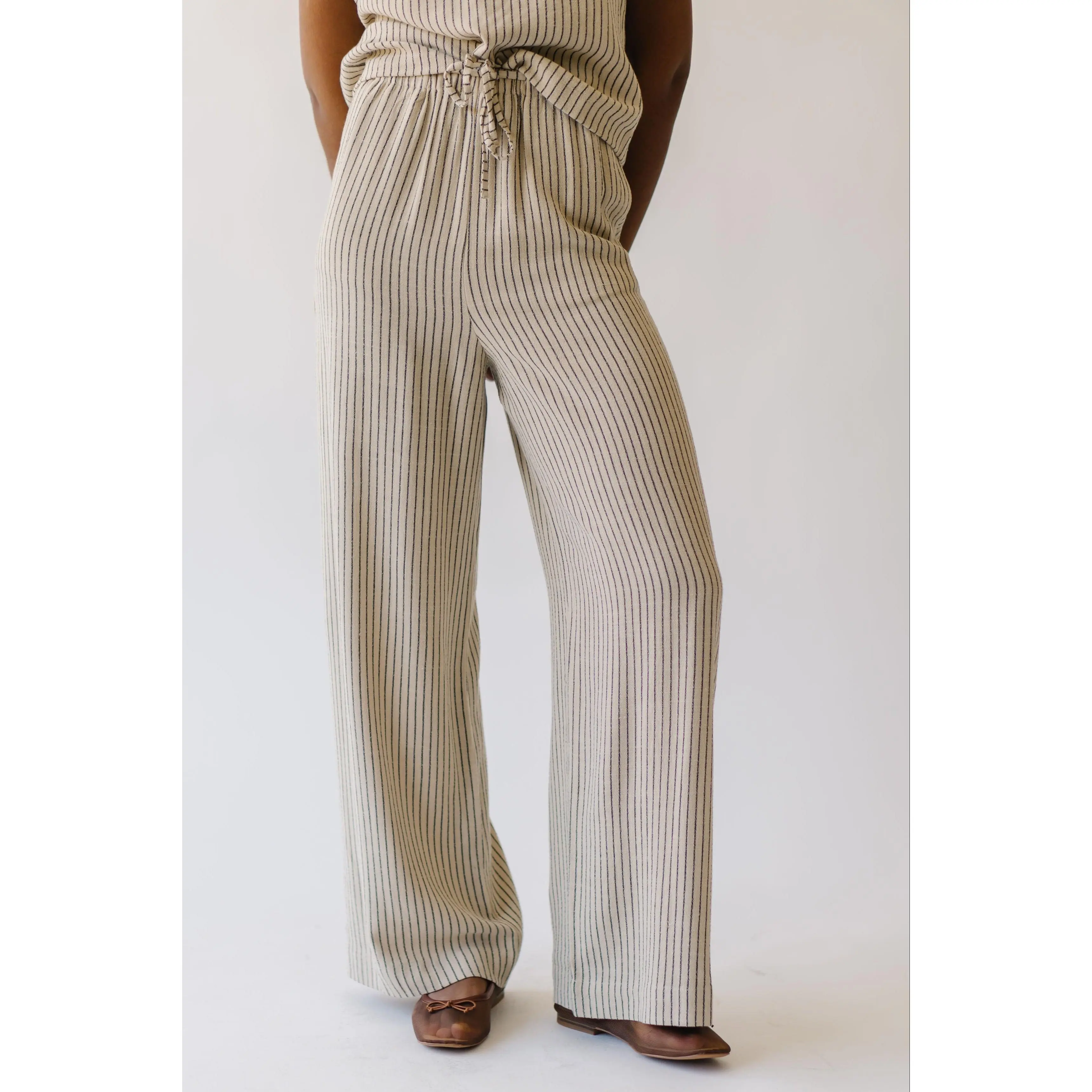 The Barnish Striped Linen Pant in Beige