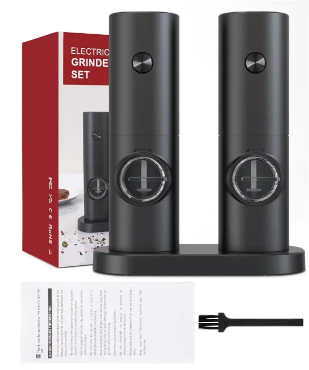2‑Pack Battery‑Operated Electric Salt And Pepper Grinder Set, Automatic Black Salt Pepper Mill