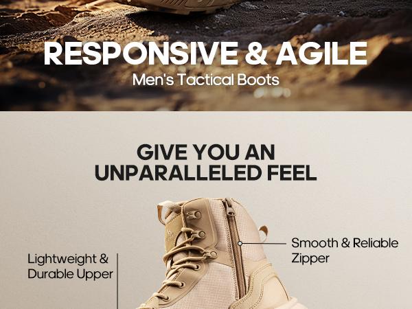 【WIDE FIT】NORTIV 8 Men's Military Tactical Boot Wide Fit Lightweight Comfortable All-Day Work Hiking Boots with Side Zipper & EVA Rubber Sole for Trekking Camping