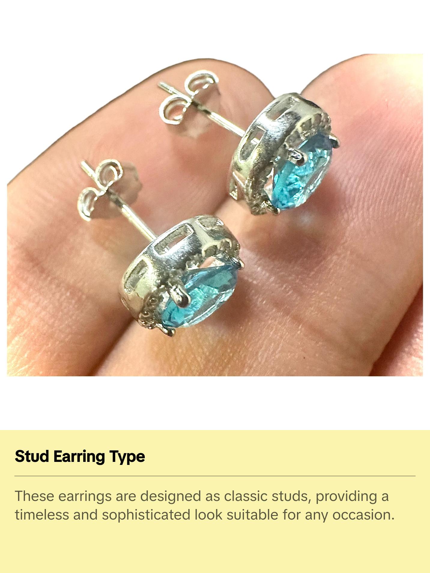 925 Sterling Silver Blue Topaz Stud Earrings 9MM Gift Birthstone